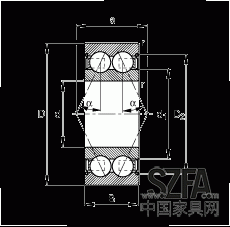 角接觸球軸承 30/8-B-2Z-TVH, 雙列，雙側(cè)間隙密封，接觸角 α = 25°